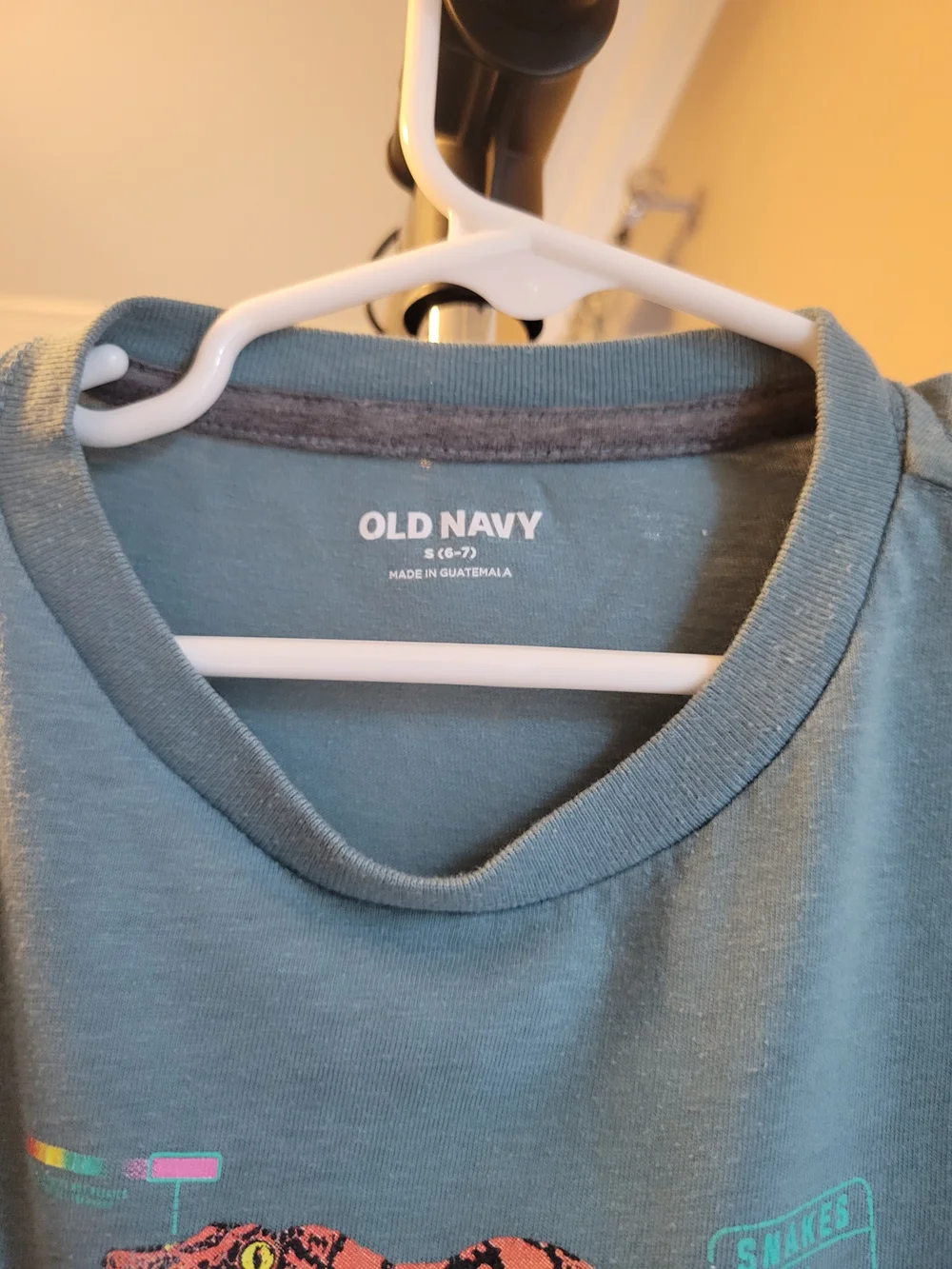 Old Navy Boys Short Sleeve Teal Tee with Colorful Snake Graphic